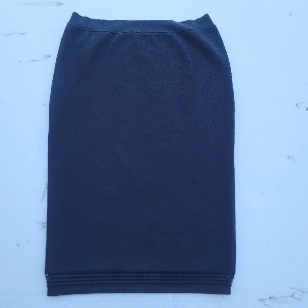 Firth Women's Stretch Bodycon Pencil Black Casual Skirt Knit Laser Cut Elastic L